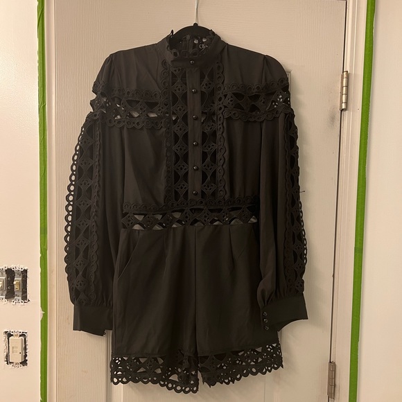 CBR Pants - Black Lace Embellished Romper long sleeve